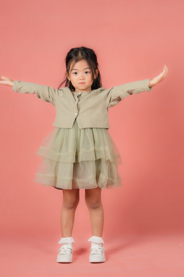 Layered Dress with Buttoned Cardigan