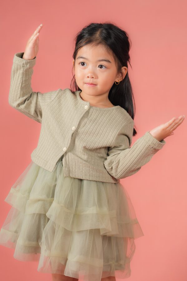 Layered Dress with Buttoned Cardigan