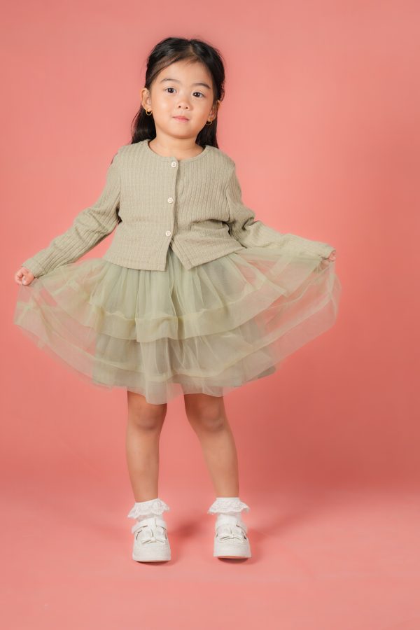 Layered Dress with Buttoned Cardigan