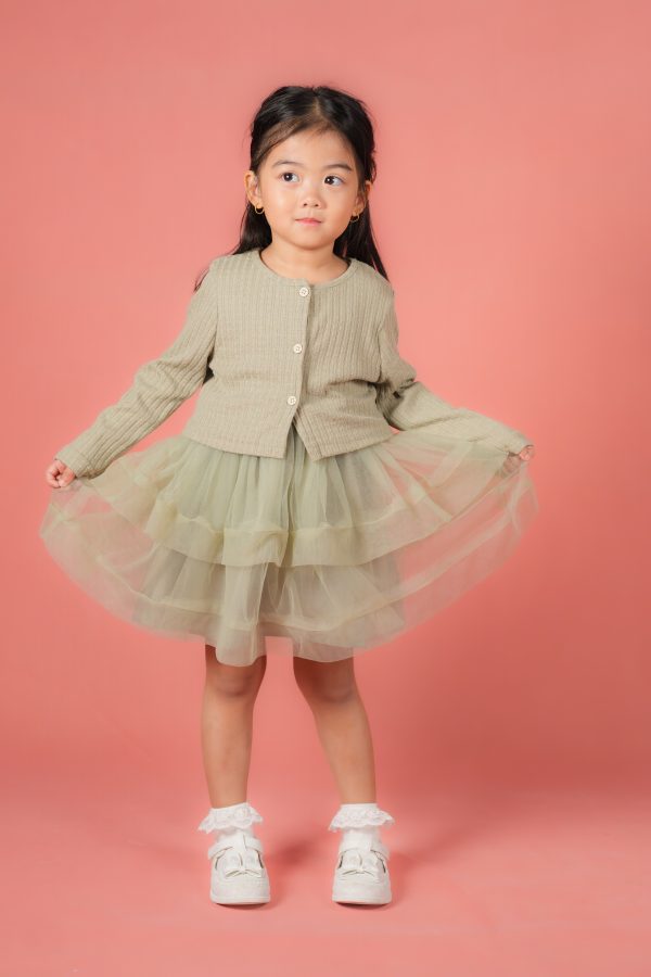 Layered Dress with Buttoned Cardigan