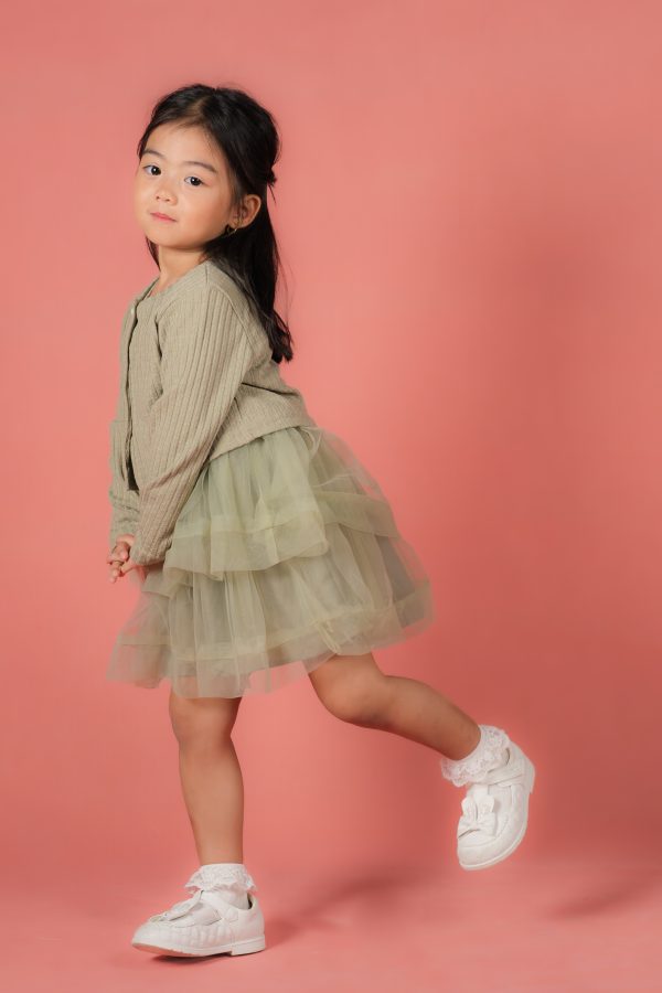 Layered Dress with Buttoned Cardigan