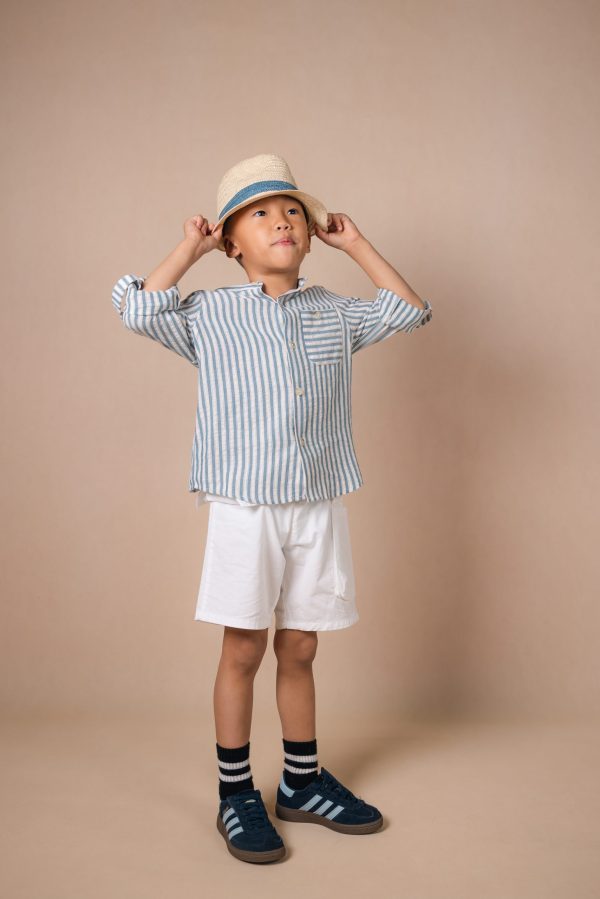 Stripped Stand-Collar Long-Sleeve Shirts