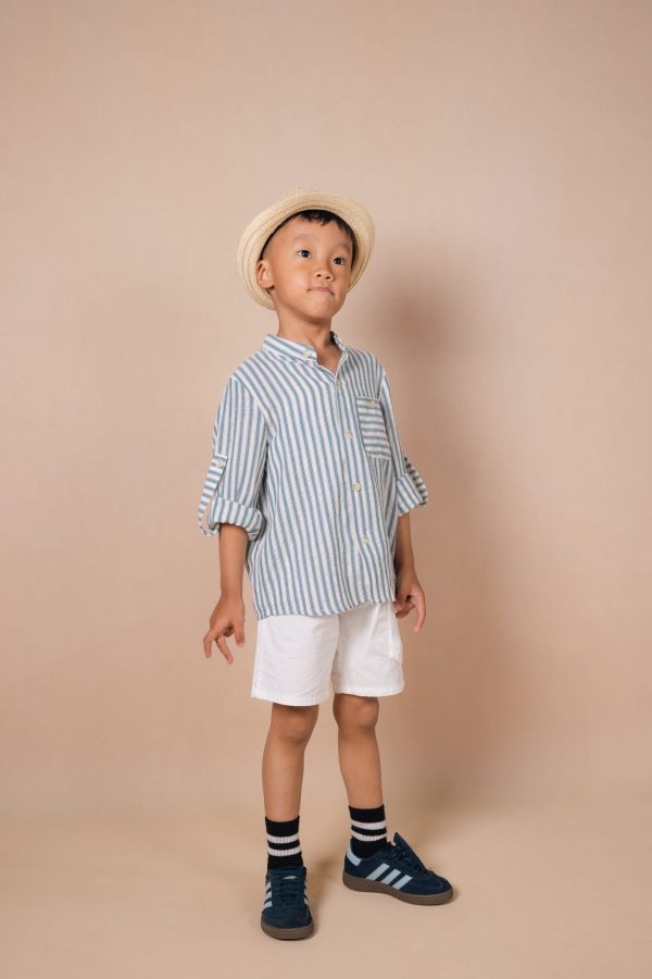 Stripped Stand-Collar Long-Sleeve Shirts