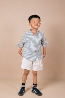 Stripped Stand-Collar Long-Sleeve Shirts