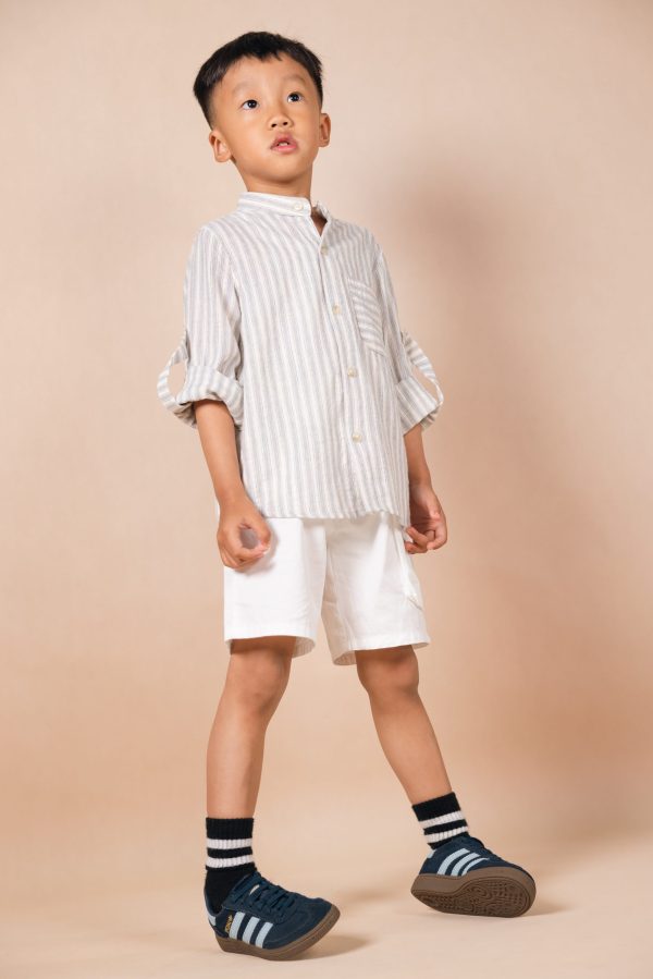 Stripped Stand-Collar Long-Sleeve Shirts