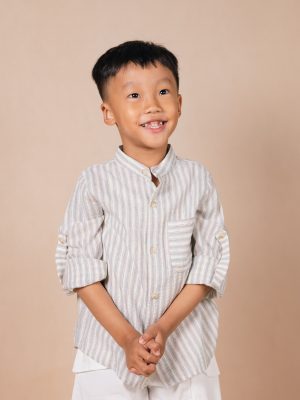 Stripped Stand-Collar Long-Sleeve Shirts