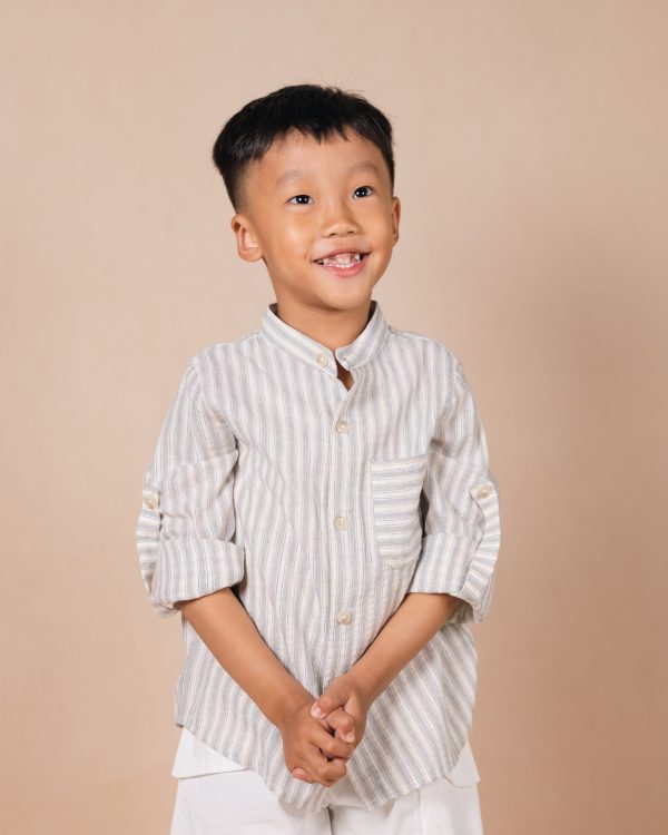 Stripped Stand-Collar Long-Sleeve Shirts