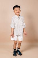 Stripped Stand-Collar Long-Sleeve Shirts