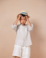 Stripped Stand-Collar Long-Sleeve Shirts