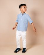 Blue Stand-Collar Long-Sleeve Shirt
