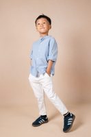 Blue Stand-Collar Long-Sleeve Shirt