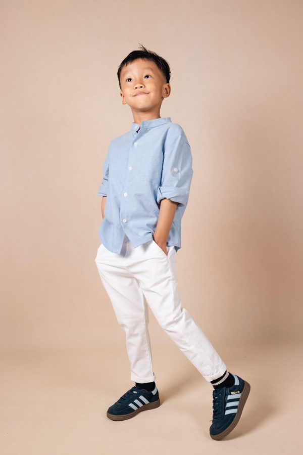 Blue Stand-Collar Long-Sleeve Shirt