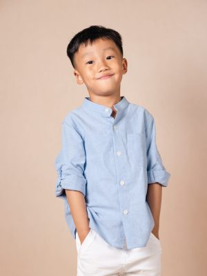 Blue Stand-Collar Long-Sleeve Shirt