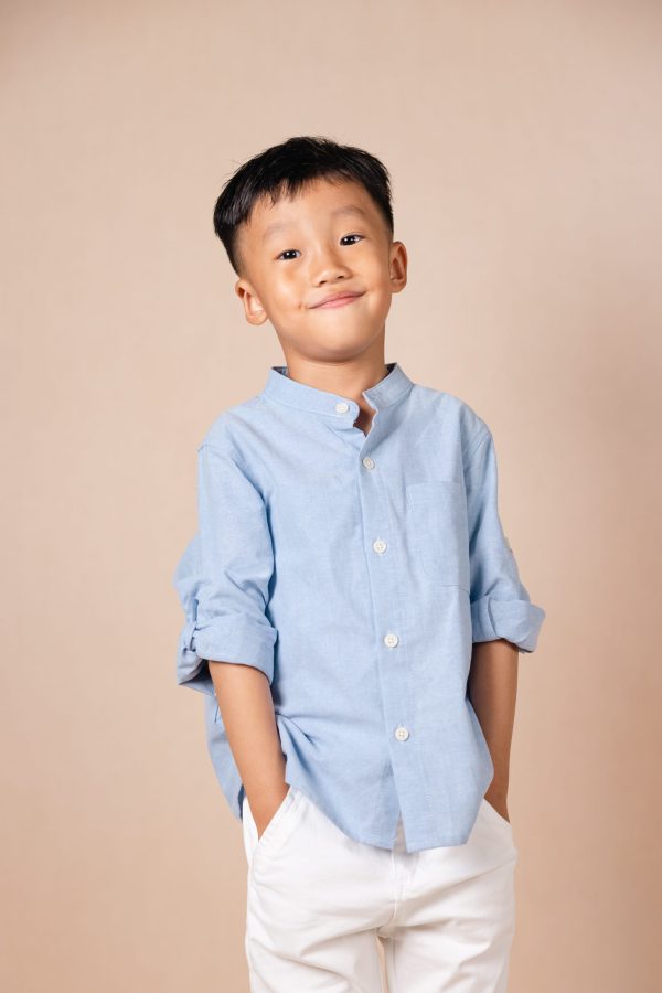 Blue Stand-Collar Long-Sleeve Shirt