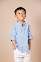 Blue Stand-Collar Long-Sleeve Shirt
