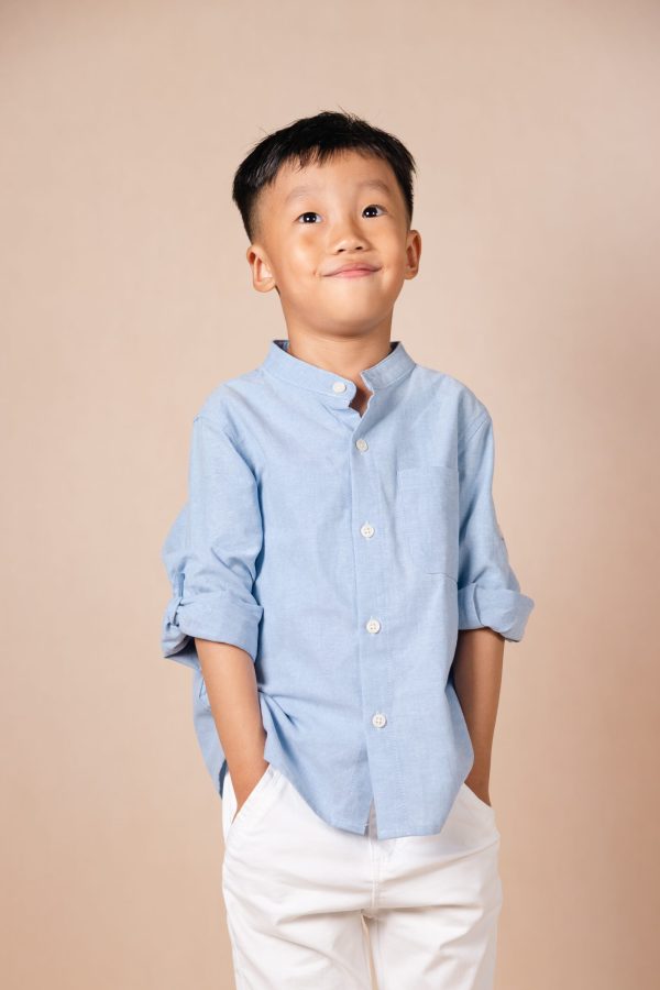 Blue Stand-Collar Long-Sleeve Shirt