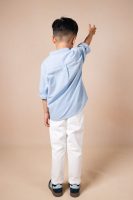 Blue Stand-Collar Long-Sleeve Shirt