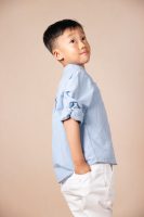 Blue Stand-Collar Long-Sleeve Shirt