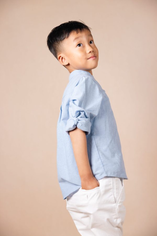 Blue Stand-Collar Long-Sleeve Shirt