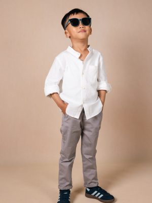 White Stand-Collar Long-Sleeve Shirt