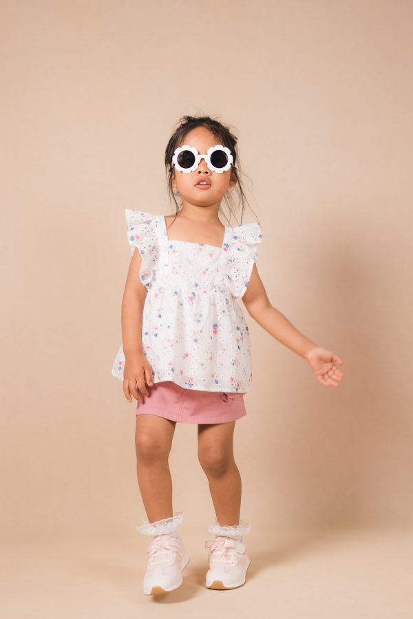 White Floral Eyelet Ruffle Top