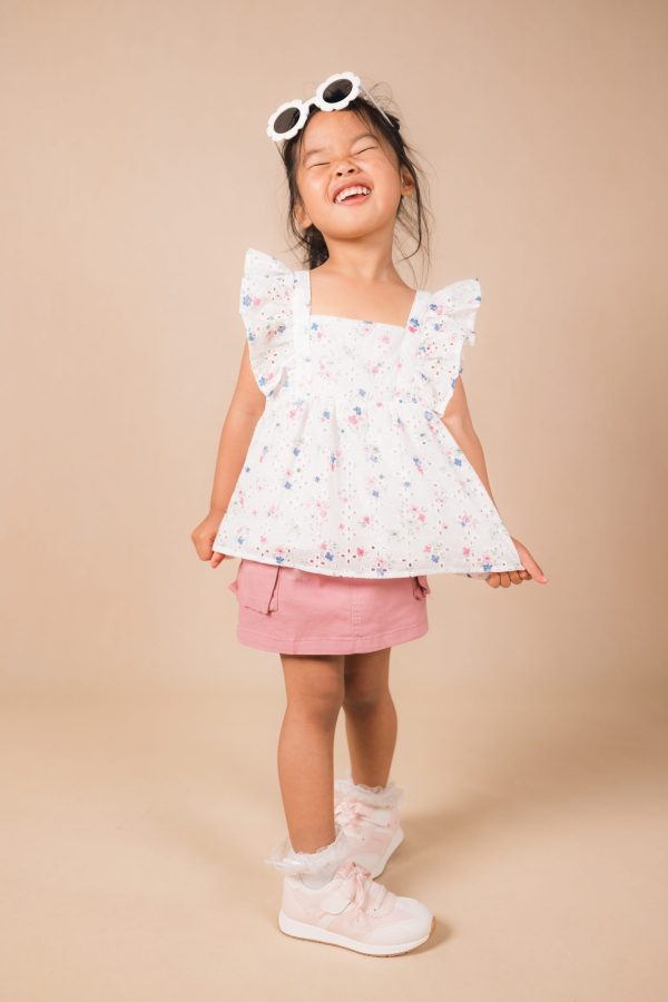 White Floral Eyelet Ruffle Top