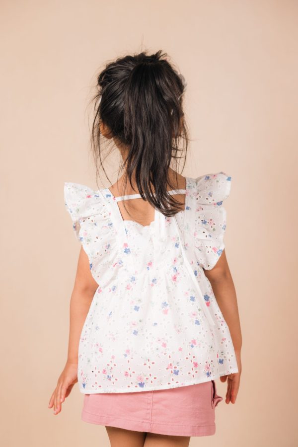 White Floral Eyelet Ruffle Top