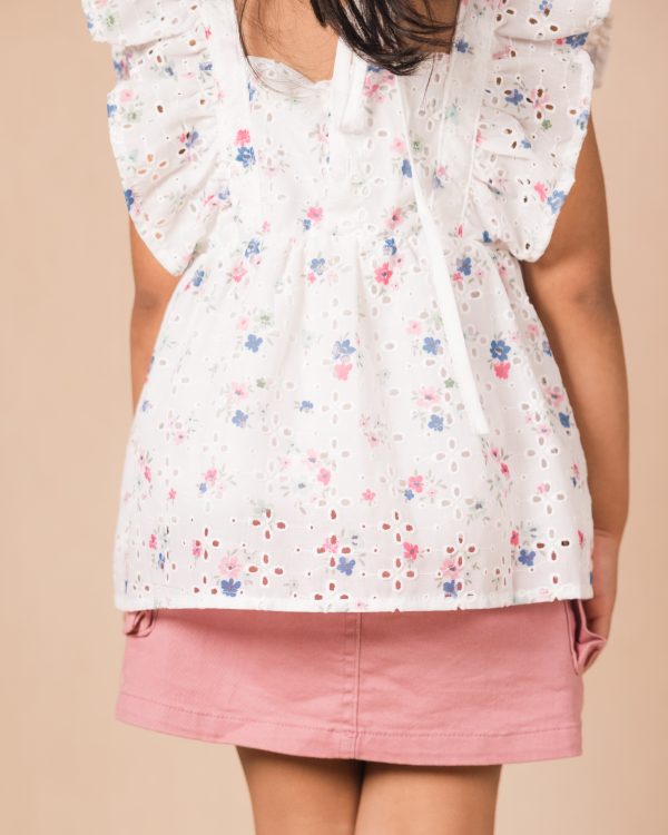 White Floral Eyelet Ruffle Top