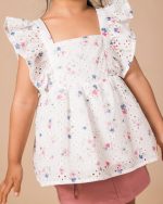 White Floral Eyelet Ruffle Top