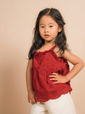 Burgundy Eyelet Ruffle Baby Cami Top