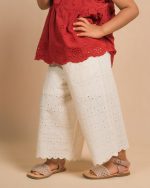 Cream Diamond Eyelet Kids Casual Culotte Pants