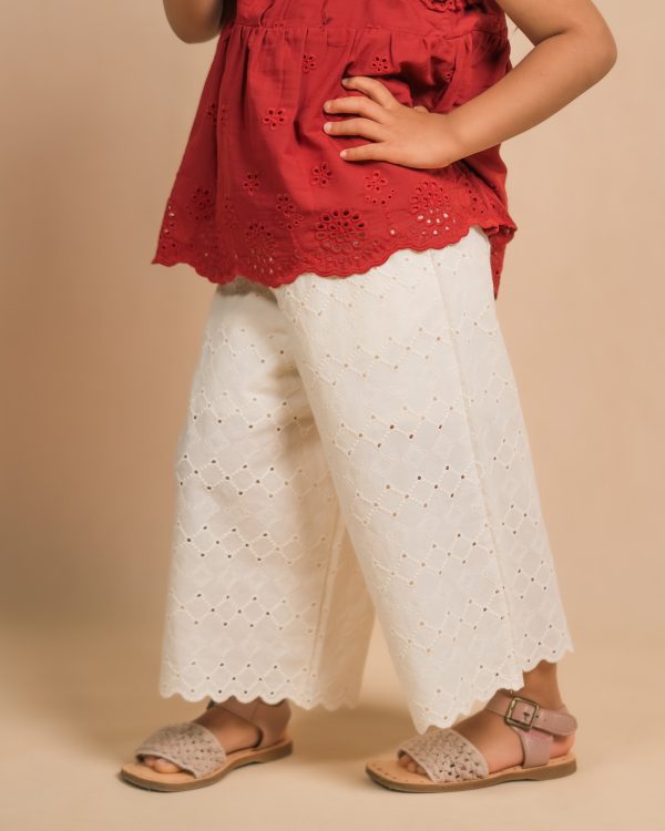 Cream Diamond Eyelet Kids Casual Culotte Pants