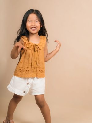 Mustard Ruffled Eyelet Sleeveless Kids Top