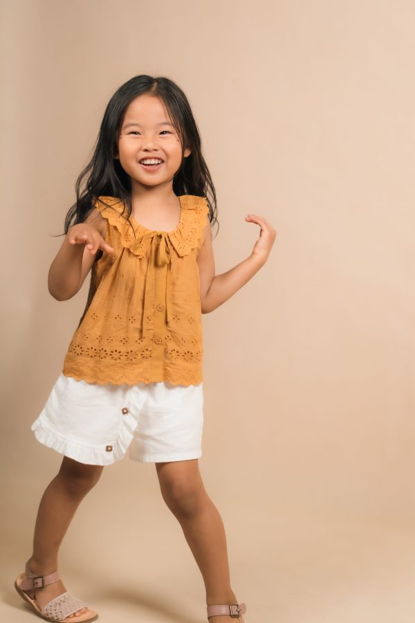 Mustard Ruffled Eyelet Sleeveless Kids Top