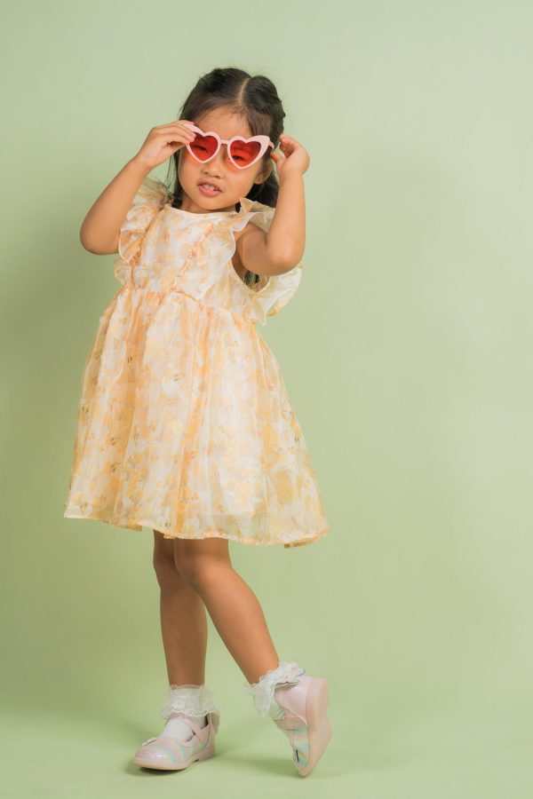 Yellow Floral Ruffle Dress
