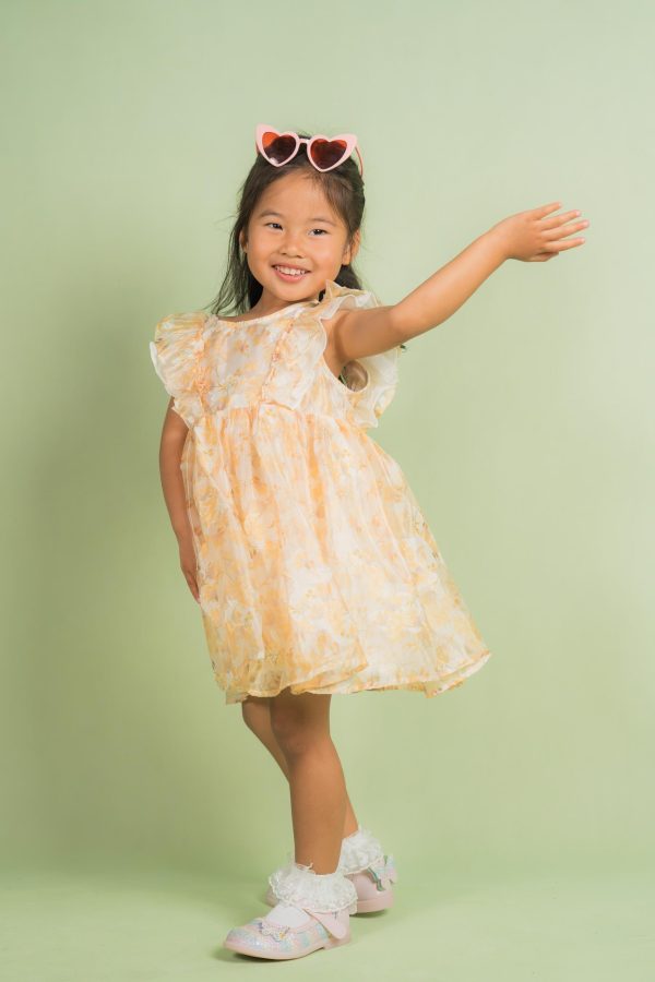 Yellow Floral Ruffle Dress