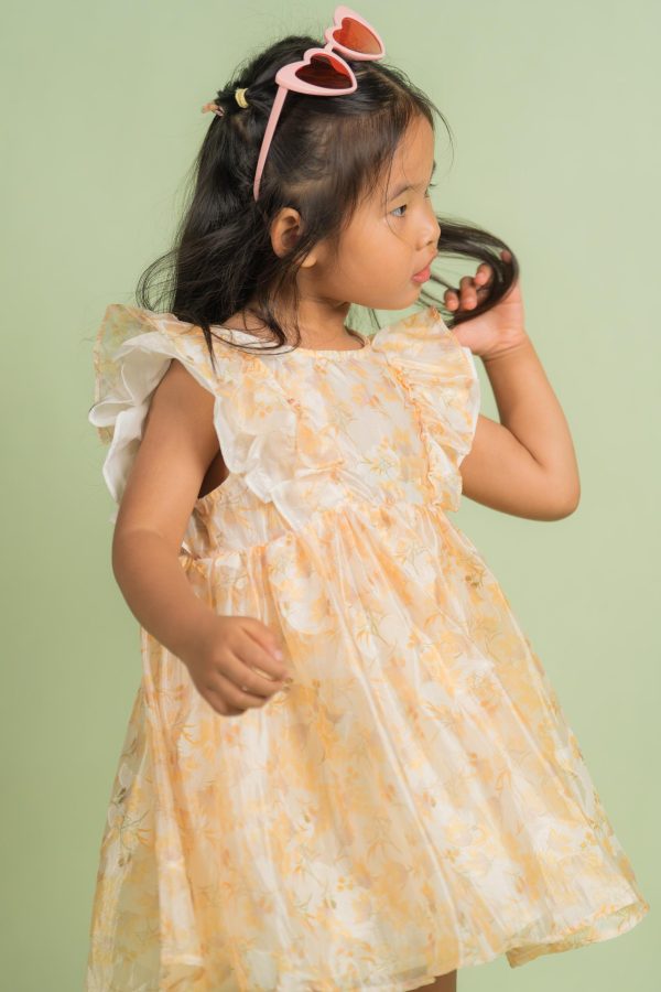 Yellow Floral Ruffle Dress