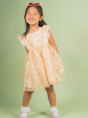 Yellow Floral Ruffle Dress