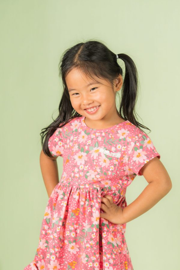 Pink Floral Casual Dress